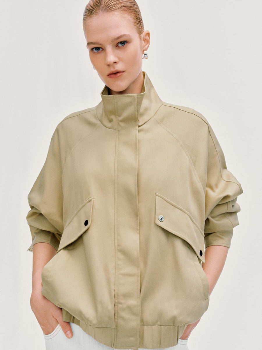 Zip Front Oversized Stand Collar Long Sleeve Jacket – URBAN REVIVO