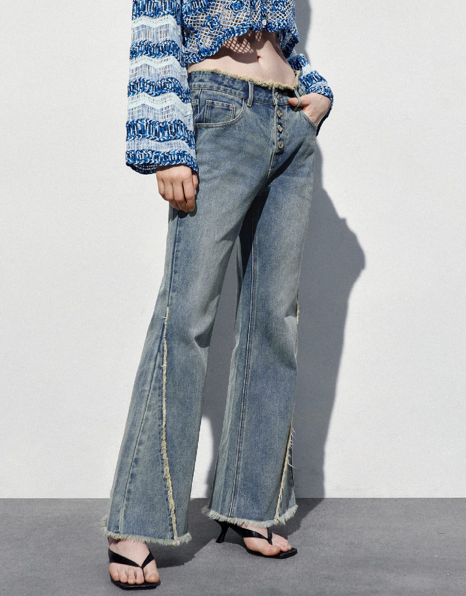 Raw hem sales flare jeans