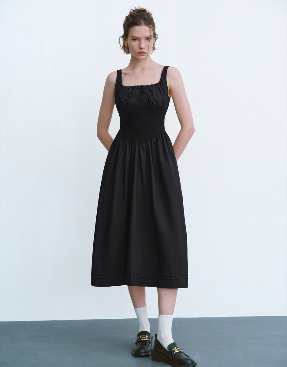 Sleeveless Square-cut Collar A-Line Dress