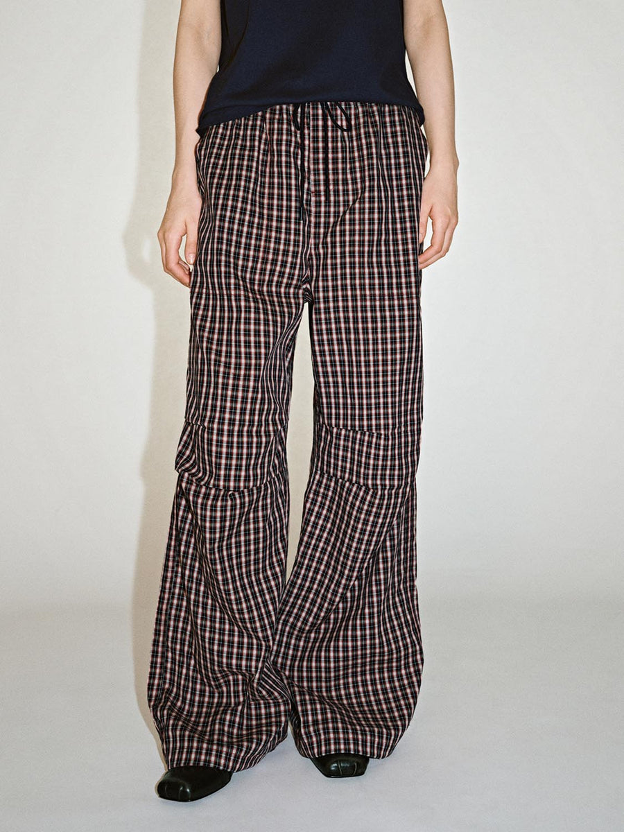 Drawstring Pull On Contrast Check Wide Leg Pants – URBAN REVIVO
