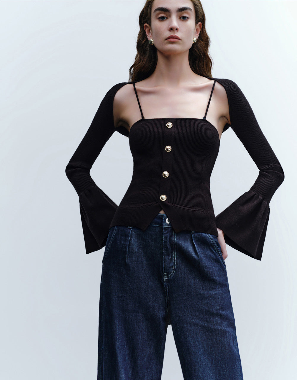 2 In 1 Square-cut Collar Knitted T-Shirt