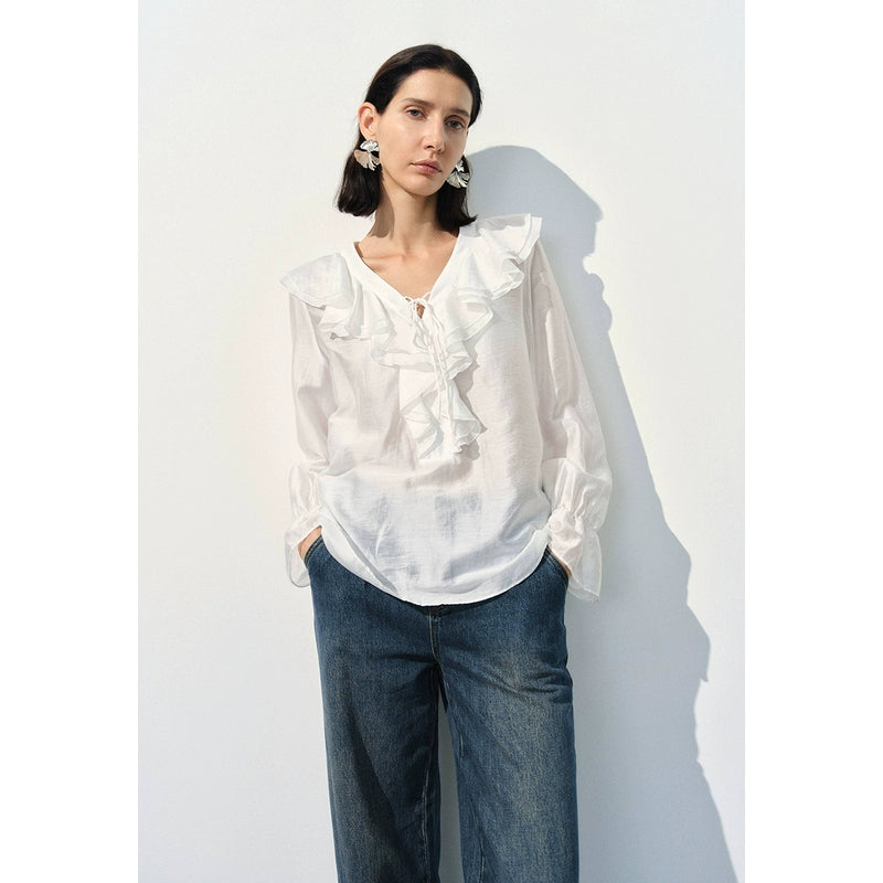 Ruffle Lapel Overhead Shirt