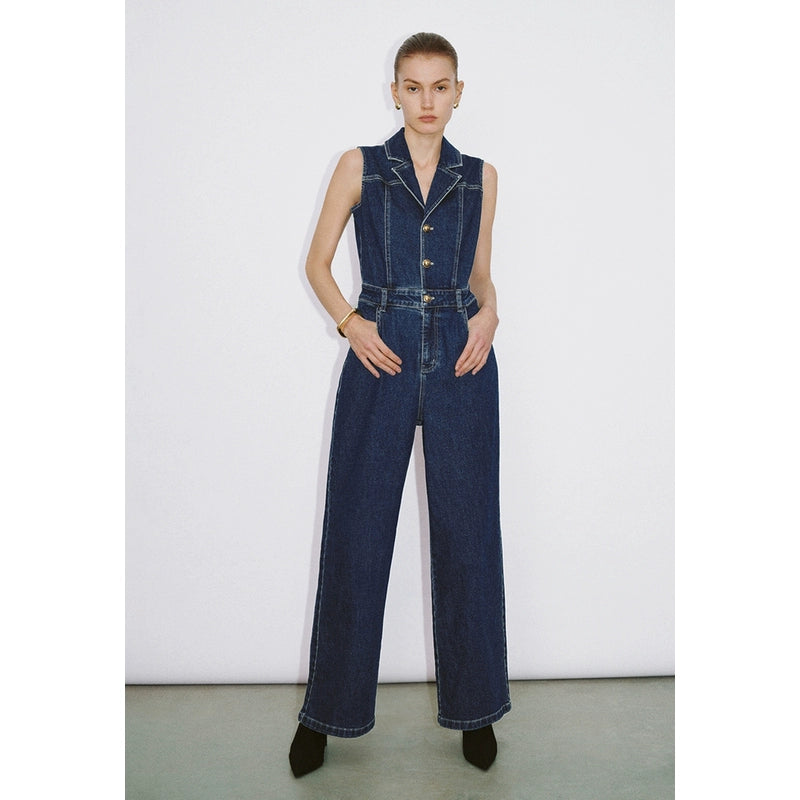 V-Neck Denim Jumpsuit With Belt