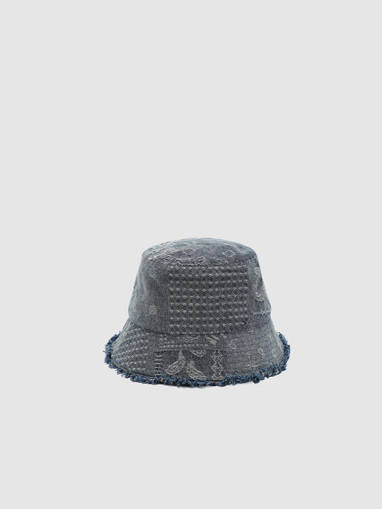 Waffle Textured Raw Frayed Hem Denim Casual Bucket Hat