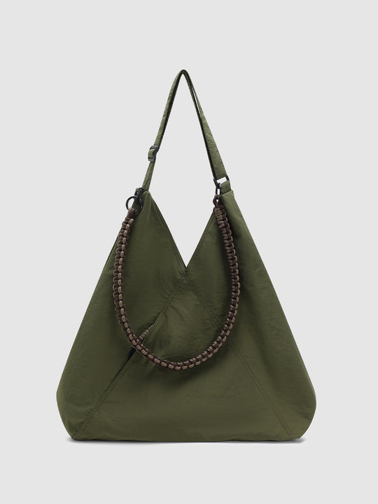 Large Capacity Drawstring Beaded Strap Fabric Shoulder Bag