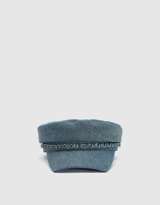 Chain Décor Denim Army Cap