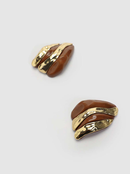Metal Wooden Asymmetric Earrings