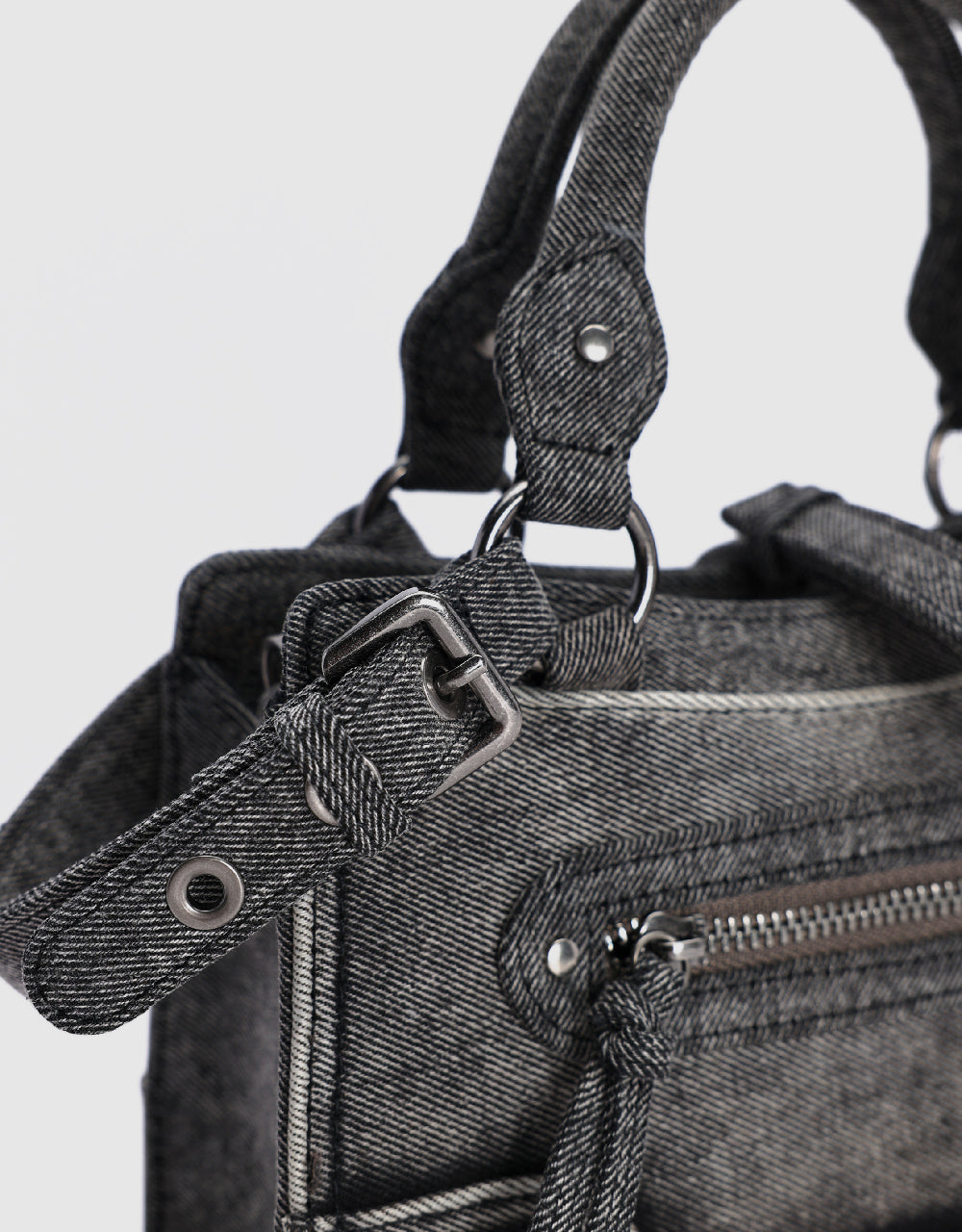 Buckles Décor Denim Shoulder Bag