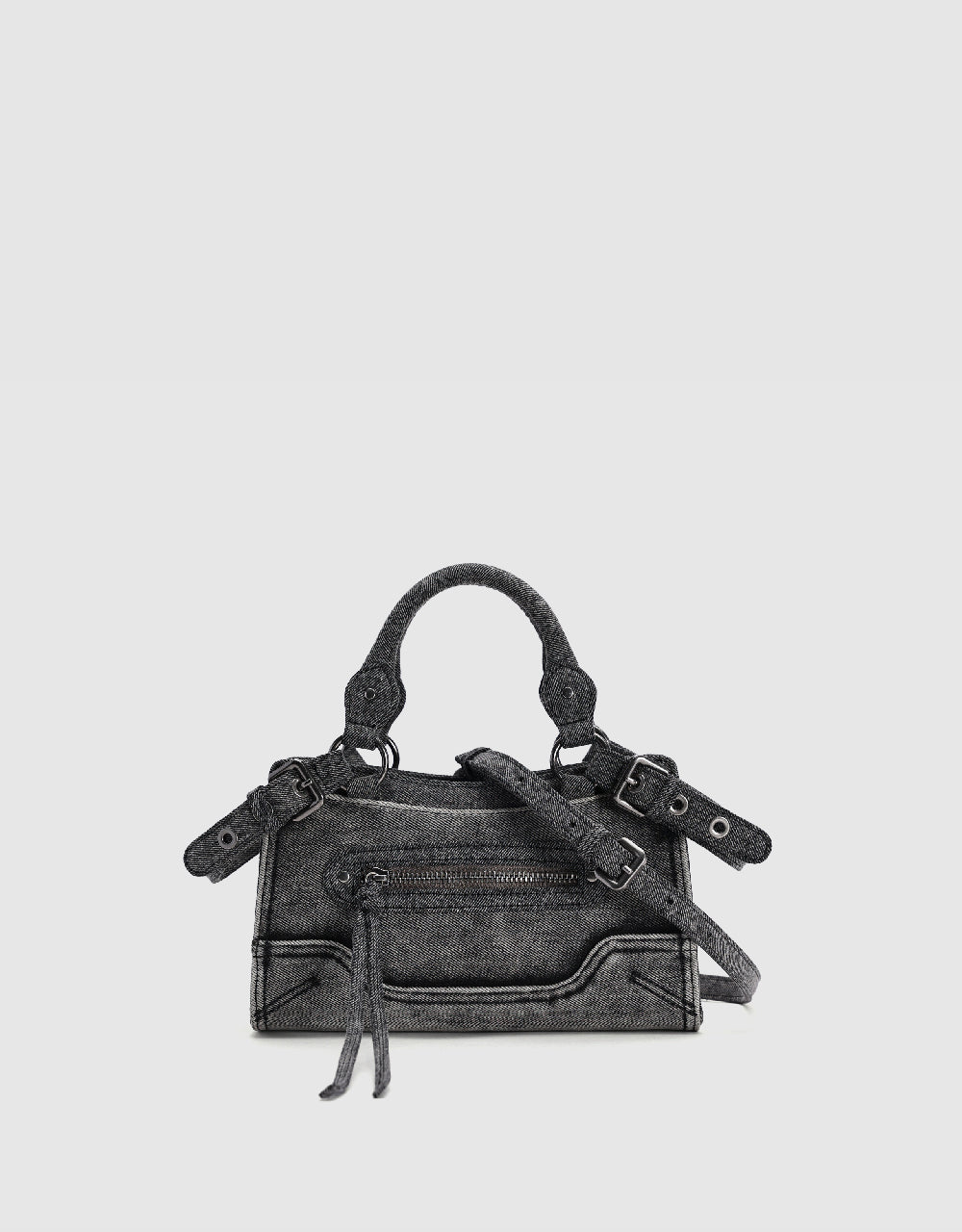 Buckles Décor Denim Shoulder Bag