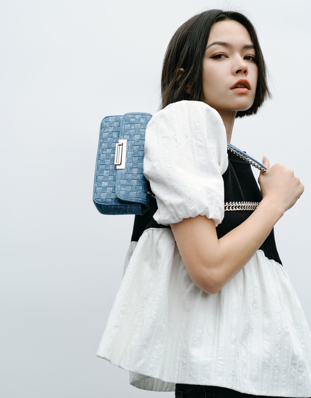 Braided Denim Shoulder Bag