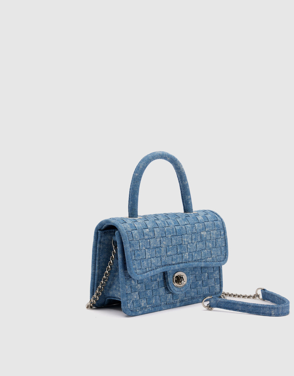 Turn-Lock Braided Denim Shoulder Bag