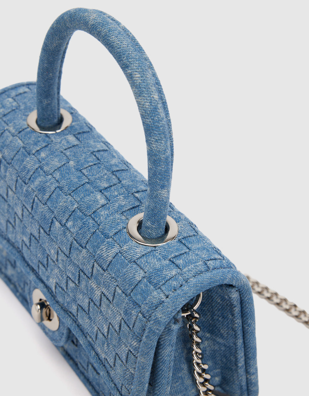 Turn-Lock Braided Denim Shoulder Bag