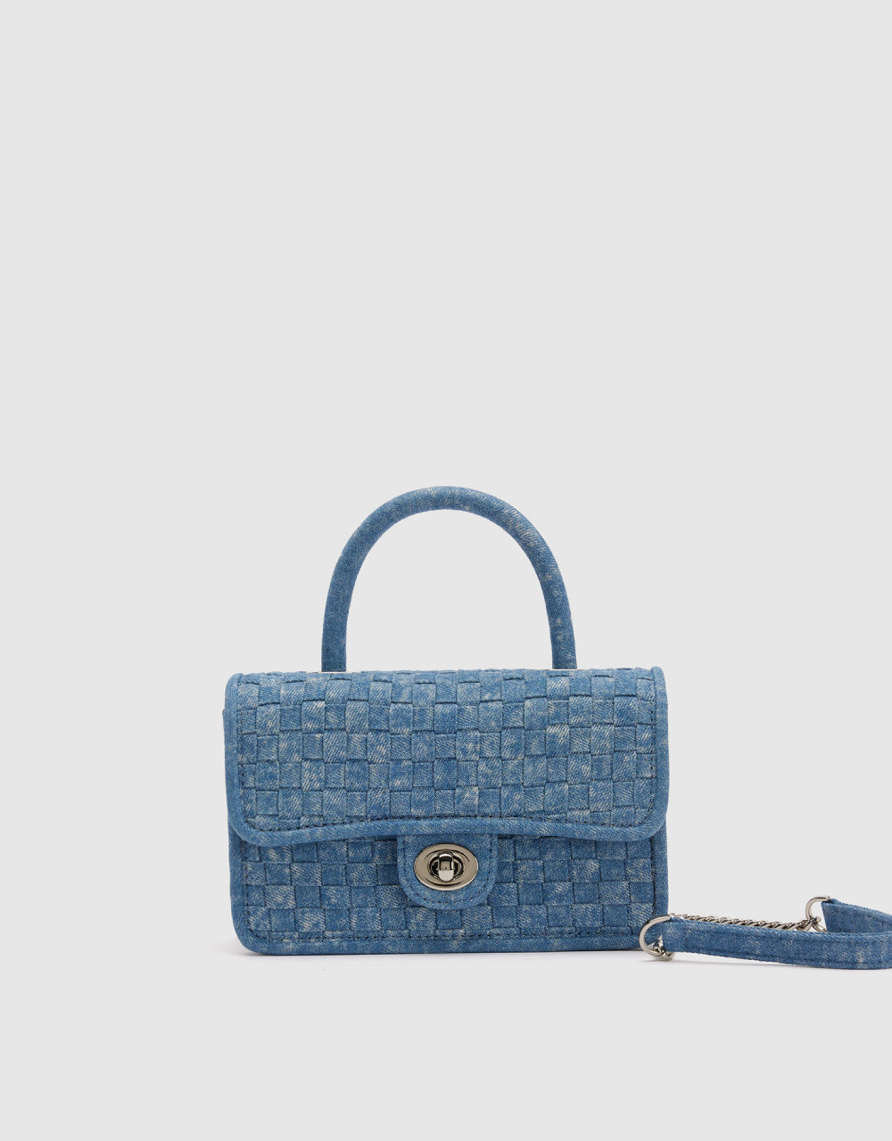 Turn-Lock Braided Denim Shoulder Bag