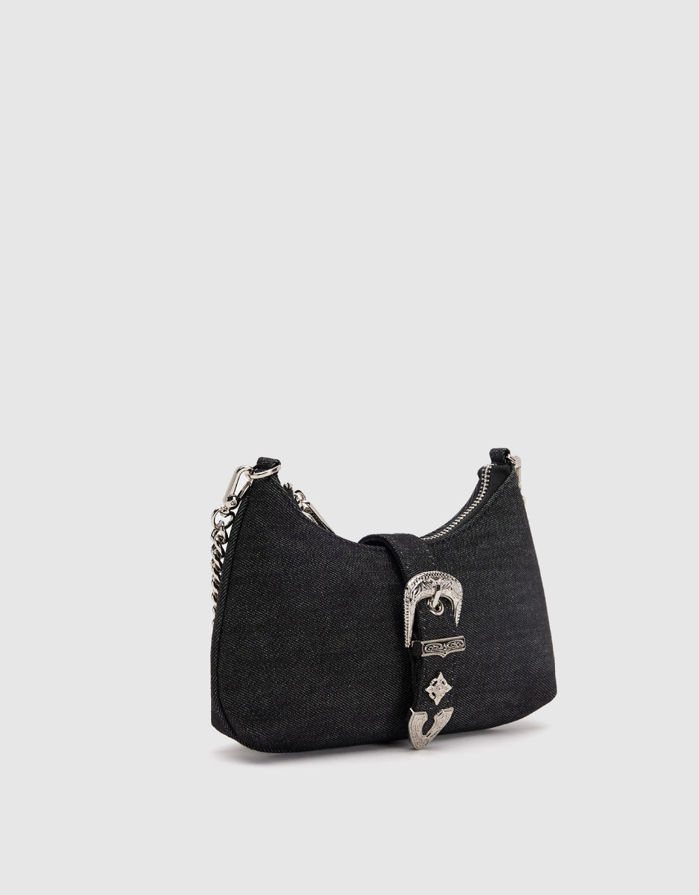 Denim Shoulder Bag With Metal Buckle