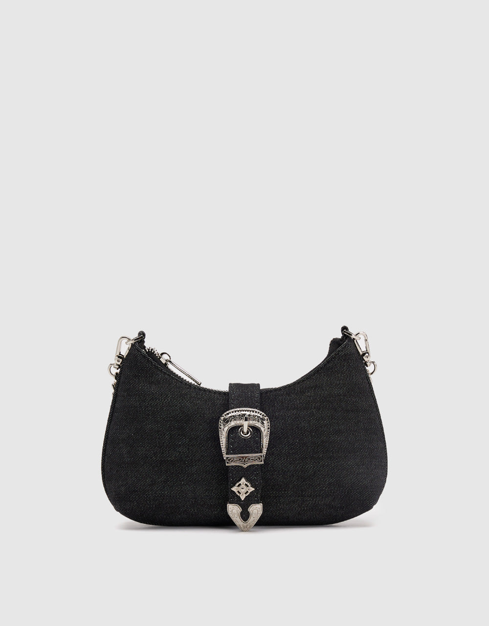 Denim Shoulder Bag With Metal Buckle