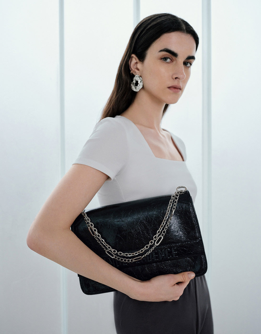 Letter Embossed Shoulder Bag