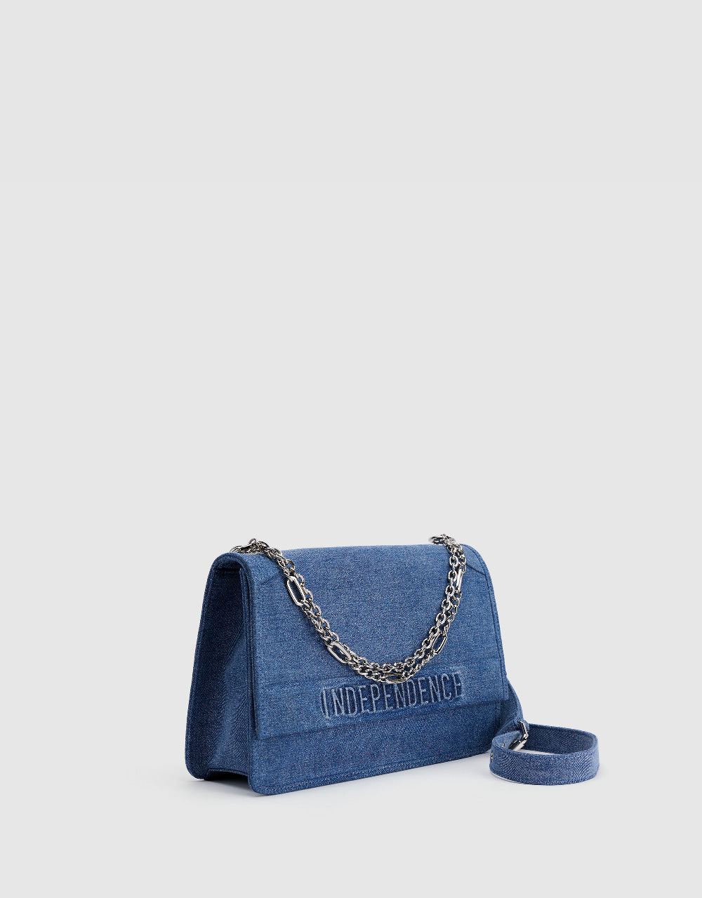 Letter Embossed Denim Shoulder Bag