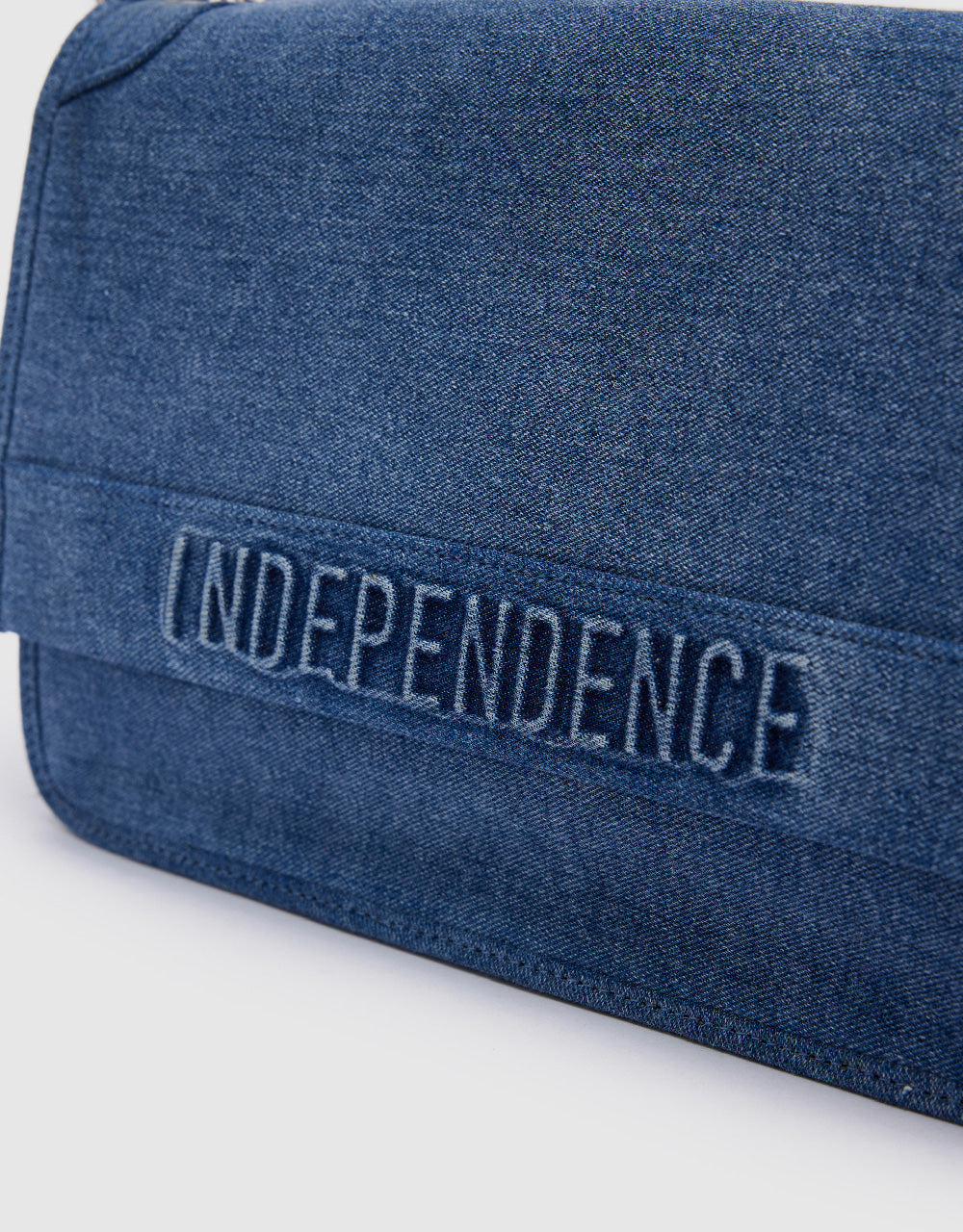 Letter Embossed Denim Shoulder Bag