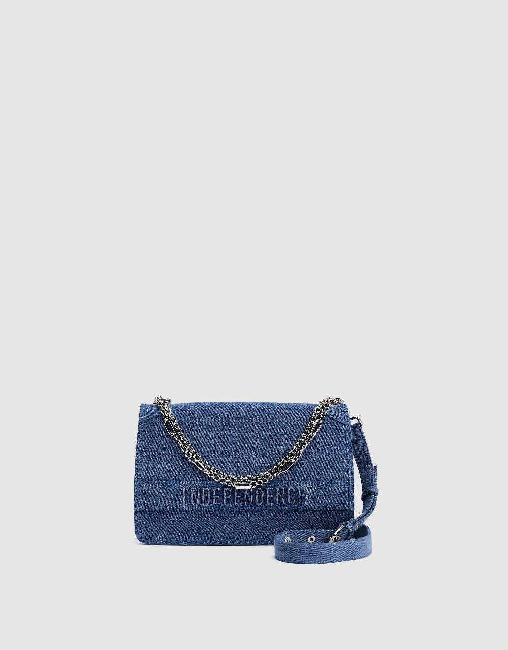 Letter Embossed Denim Shoulder Bag