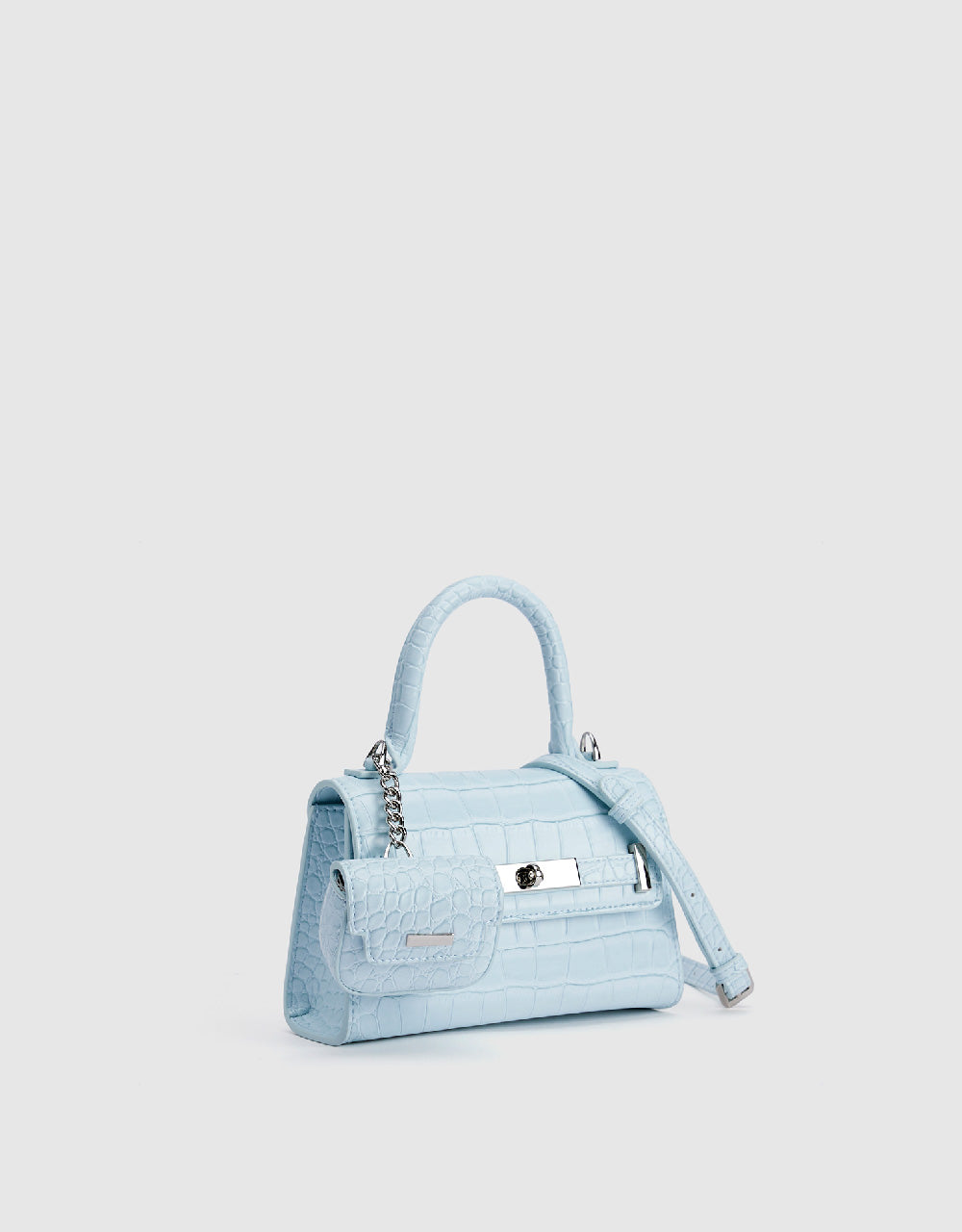 Croc Embossed Shoulder Bag With Pouch