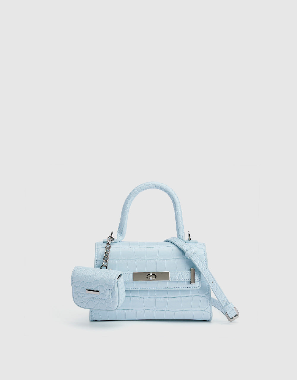 Croc Embossed Shoulder Bag With Pouch