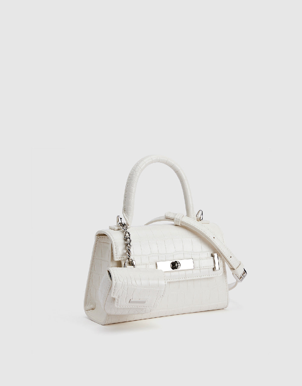 Croc Embossed Shoulder Bag With Pouch