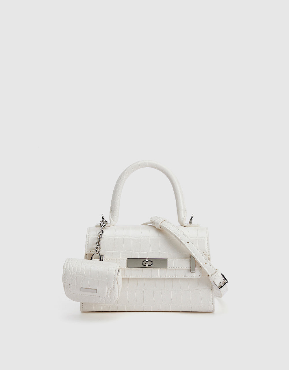 Croc Embossed Shoulder Bag With Pouch