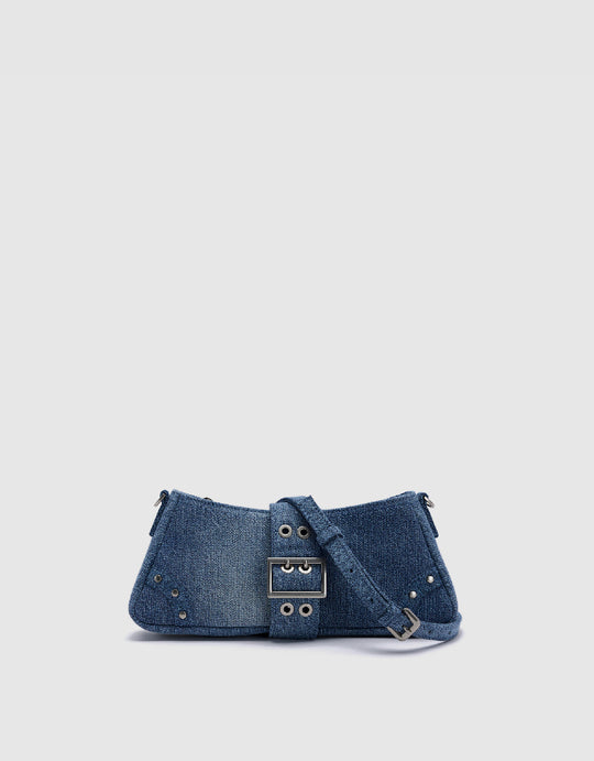 Buckled Denim Shoulder Bag