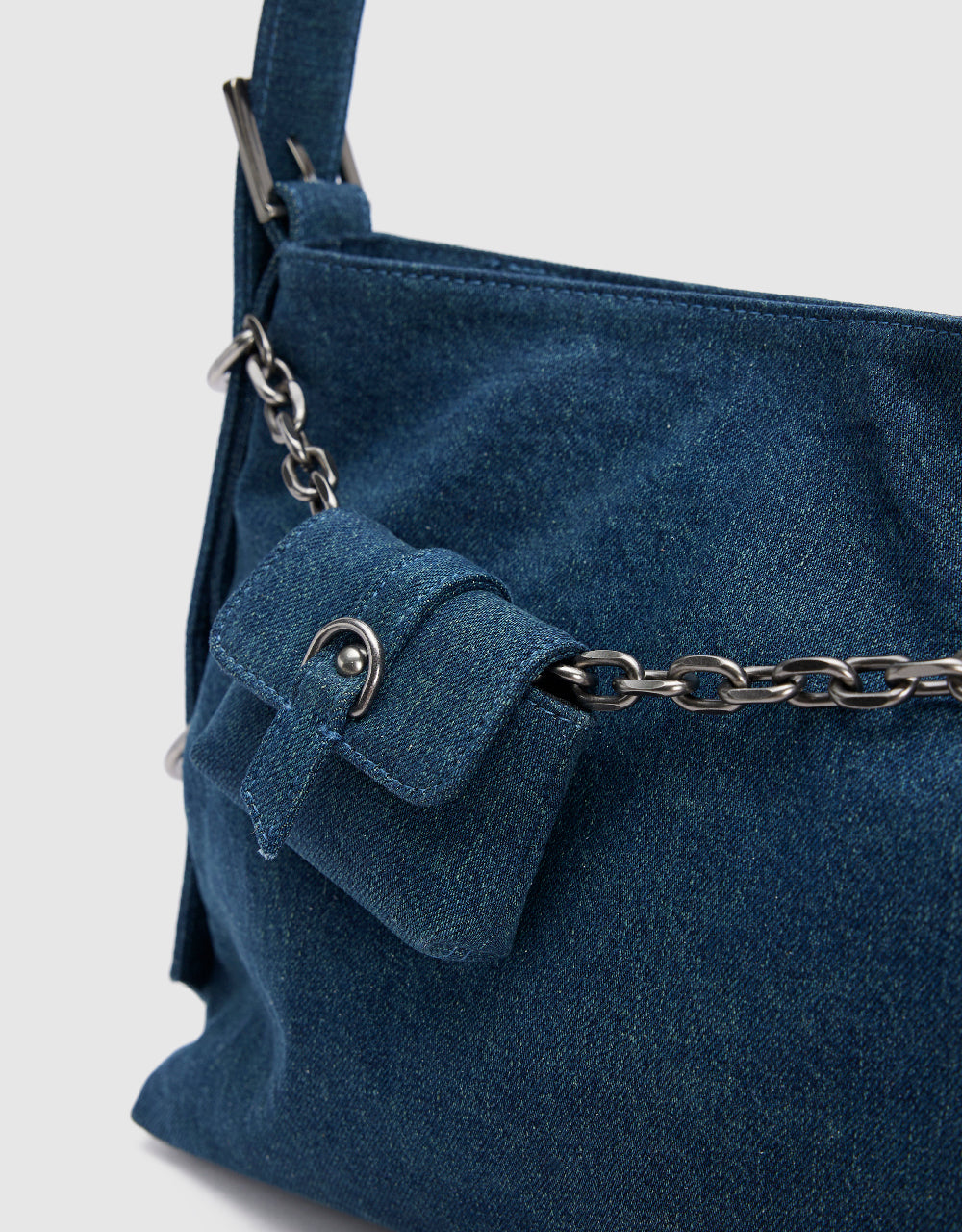 Denim Shoulder Bag With Pouch