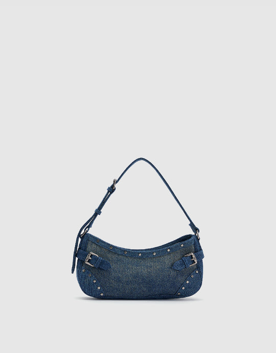 Buckle Décor Denim Shoulder Bag
