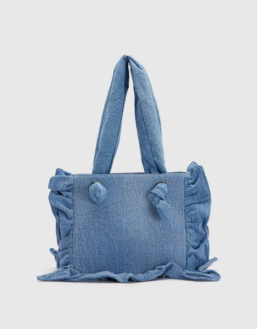 Ruffle Trim Denim Shoulder Bag