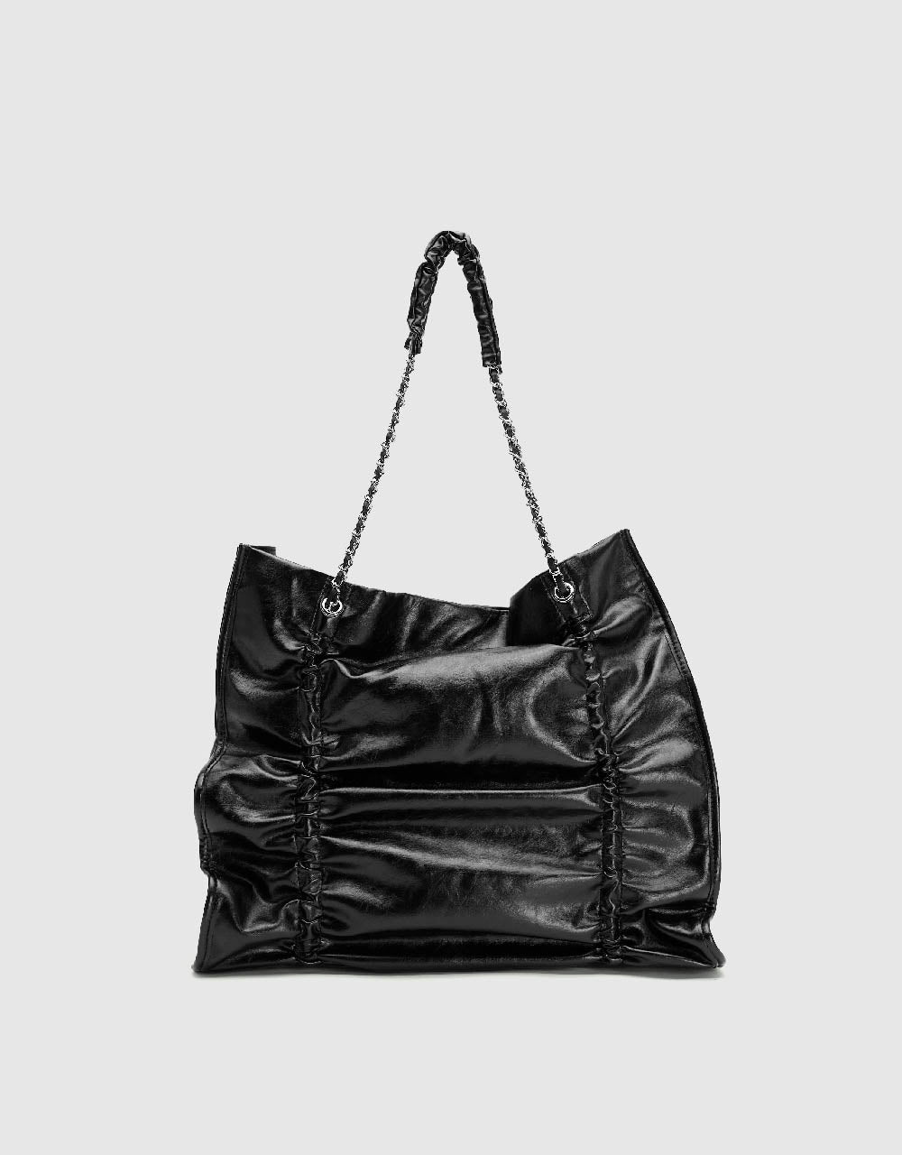 Ruched Vegan Leather Tote Bag