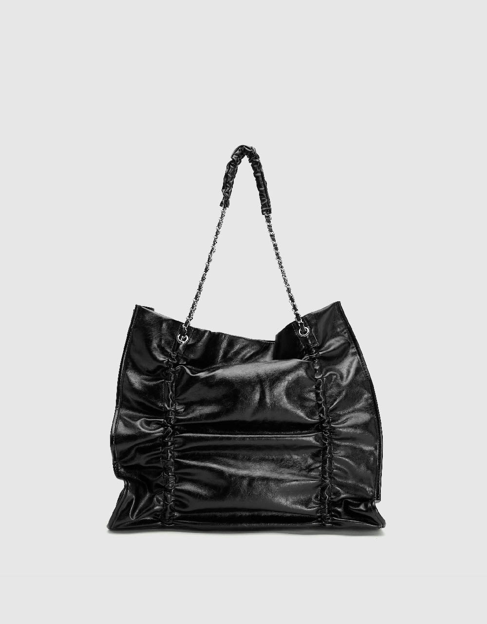 Ruched Vegan Leather Tote Bag