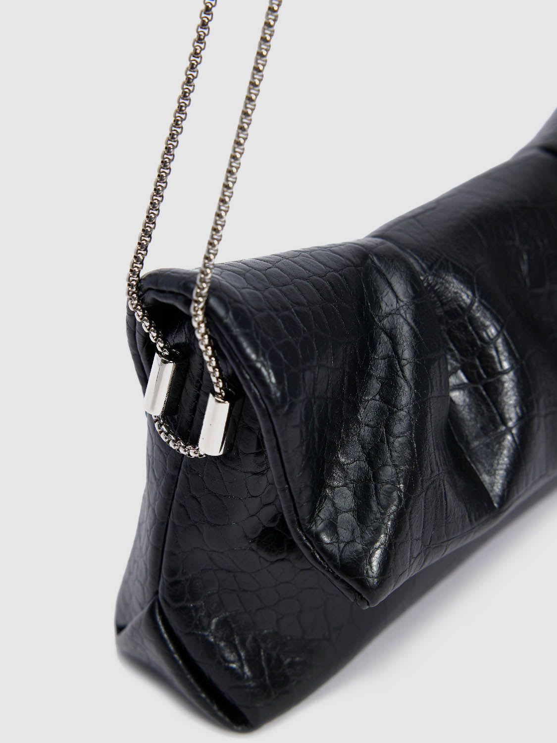 Croc Embossed Vegan Leather Shoulder Bag