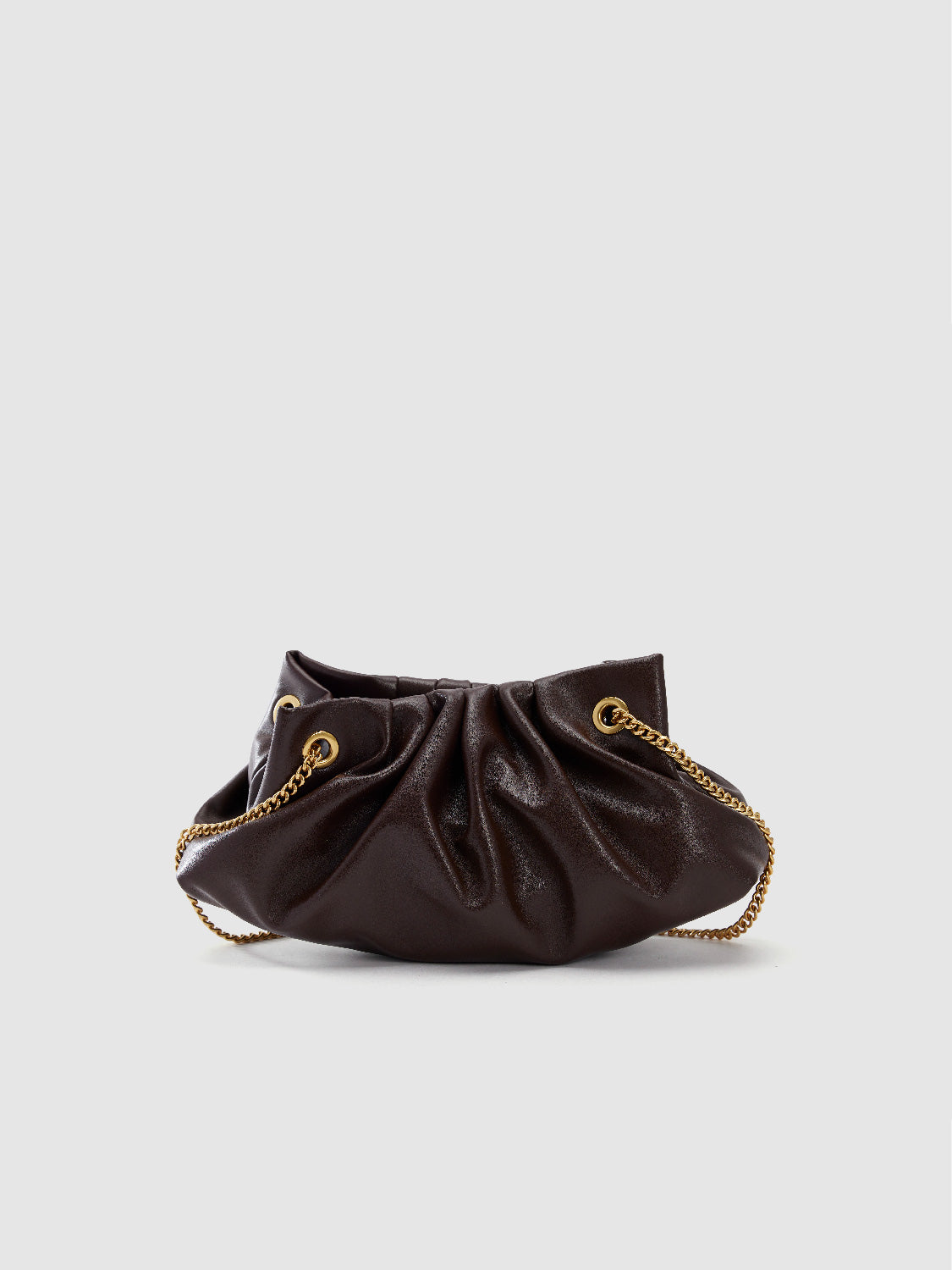 Ruched Chained Vegan Leather Shoulder Bag