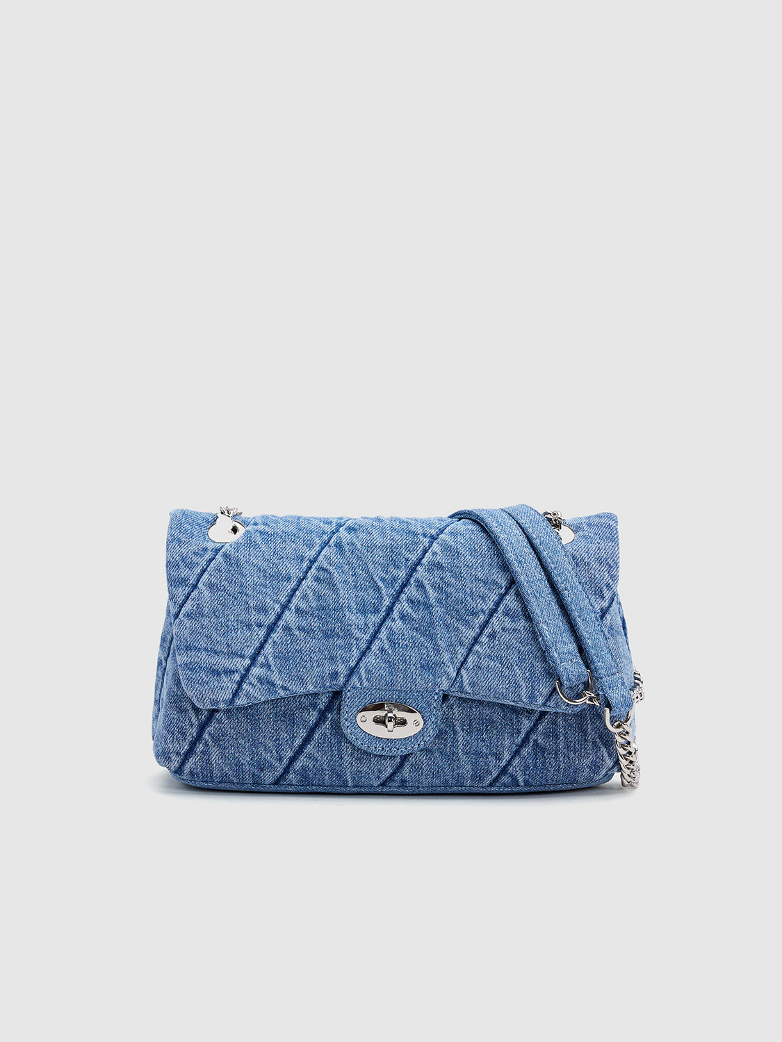 Chained Denim Shoulder Bag