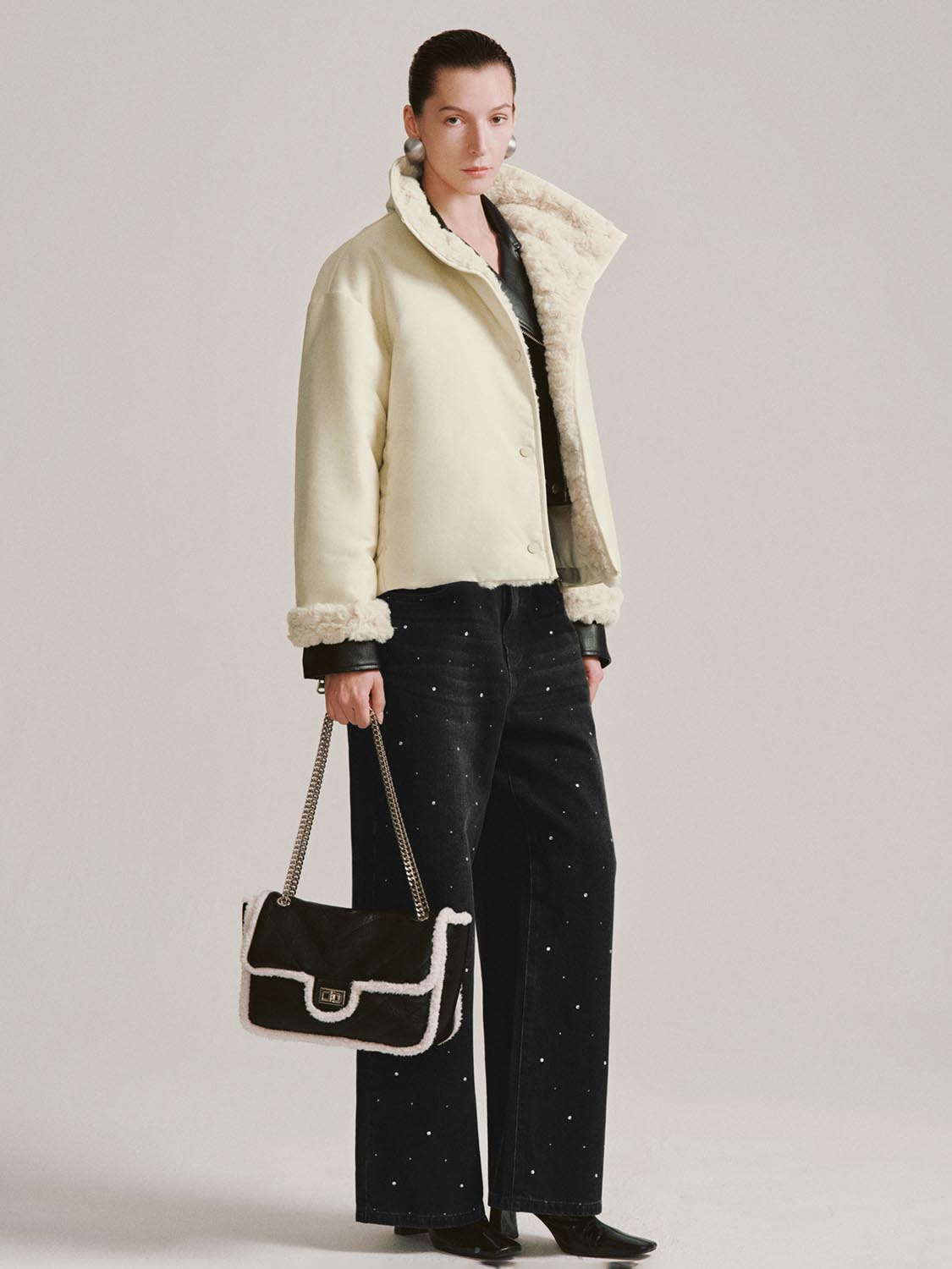 Fleece Trim Shoulder Bags