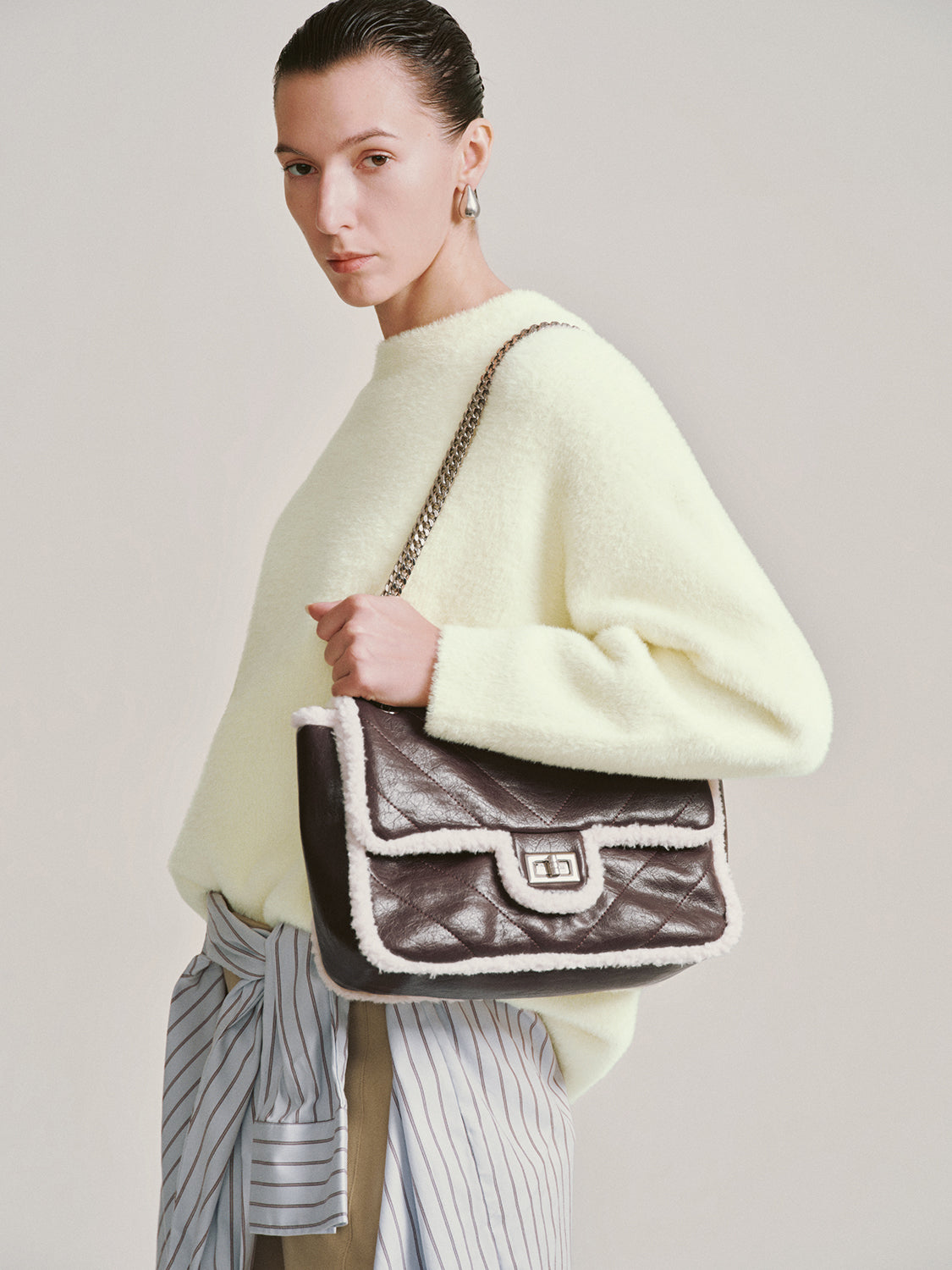 Fleece Trim Shoulder Bags