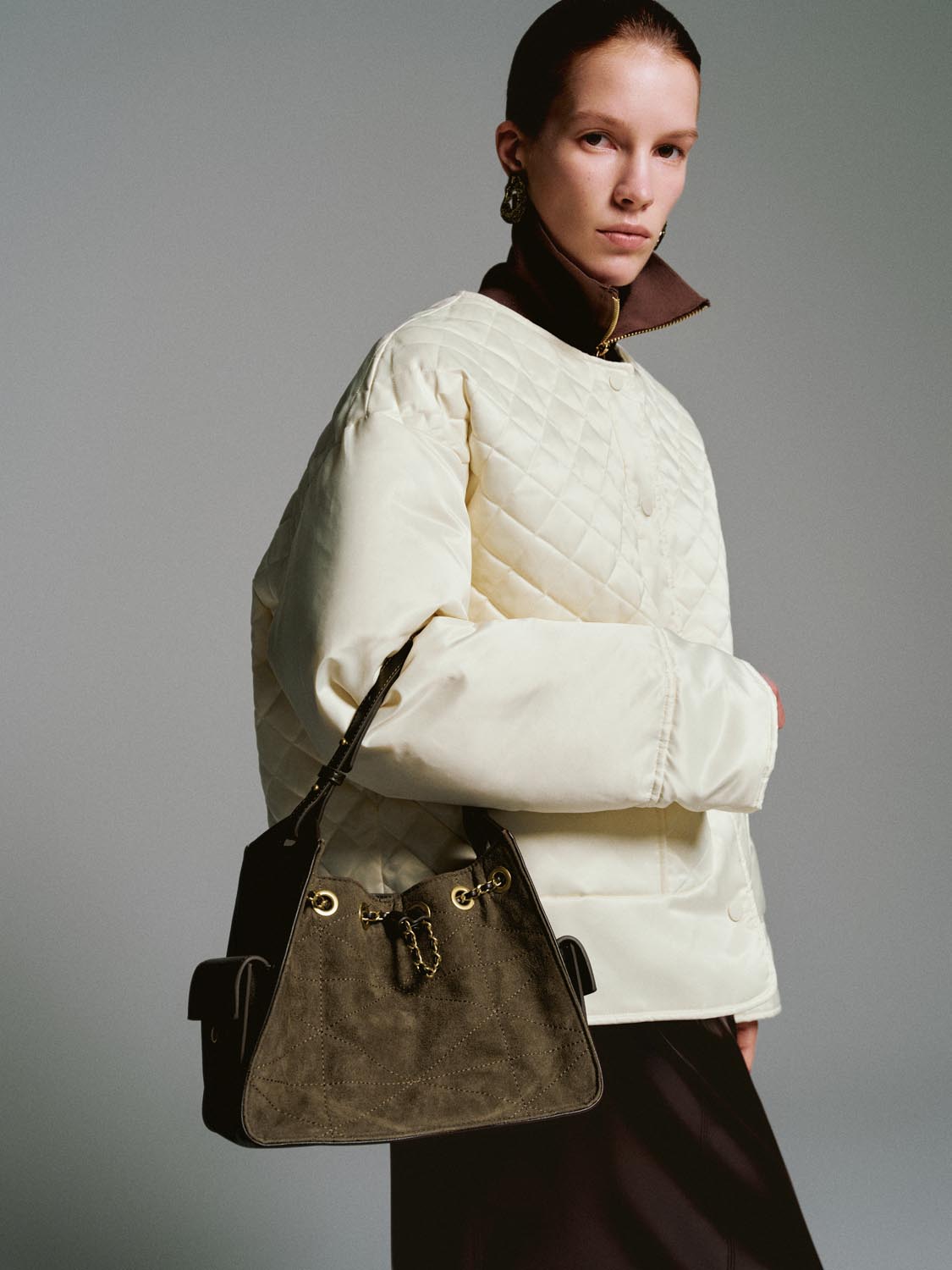 Vegan Leather Chain Detail Shoulder Bags