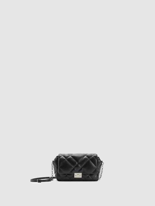 Diamond Quilted Chain Detail Faux Leather Shoulder Bag