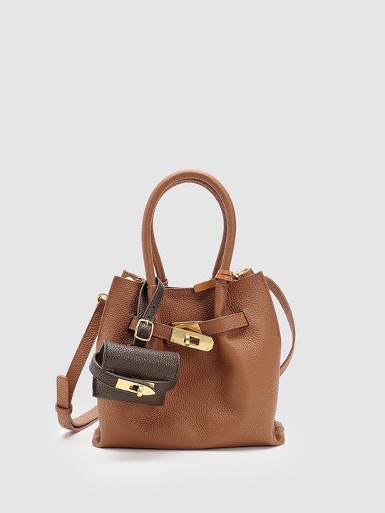 Bovine Leather Lock Hardware Shoulder Bag