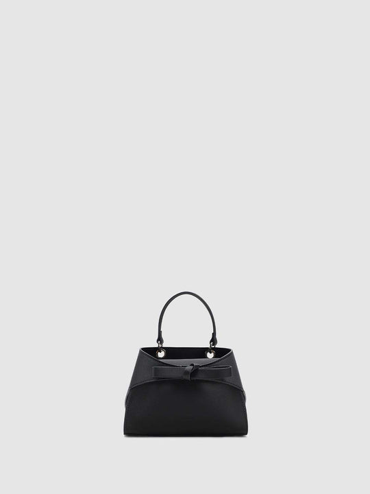 Bow Decor Structured Faux Leather Mini Handheld Shoulder Bag