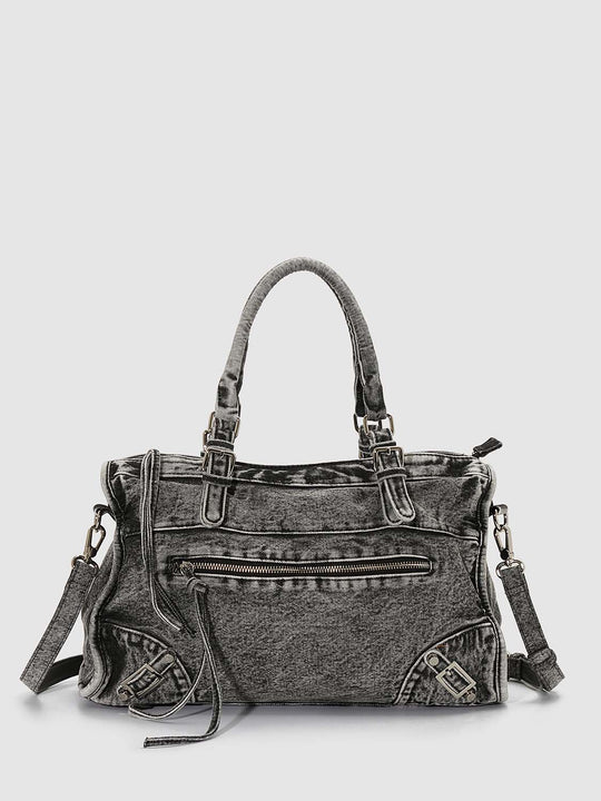 Distressed Denim With Metal Hardware Shoulder Bags