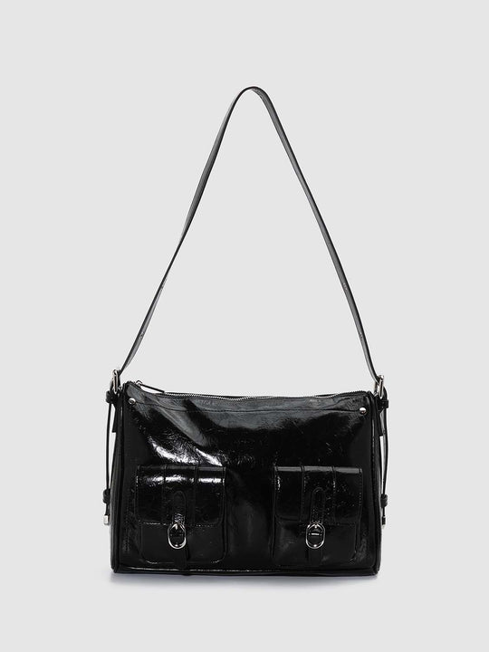 Faux Leather Textured Multi-Pocket Shoulder Bag