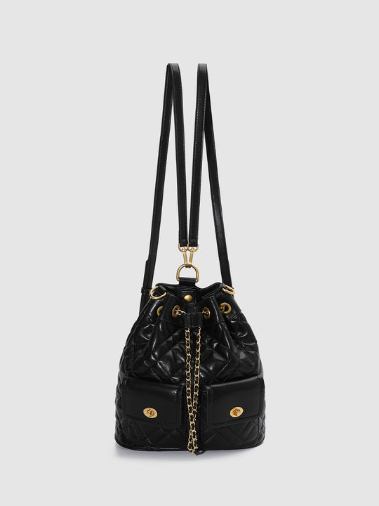 Faux Leather Quilted Diamond Drawstring Backpacks