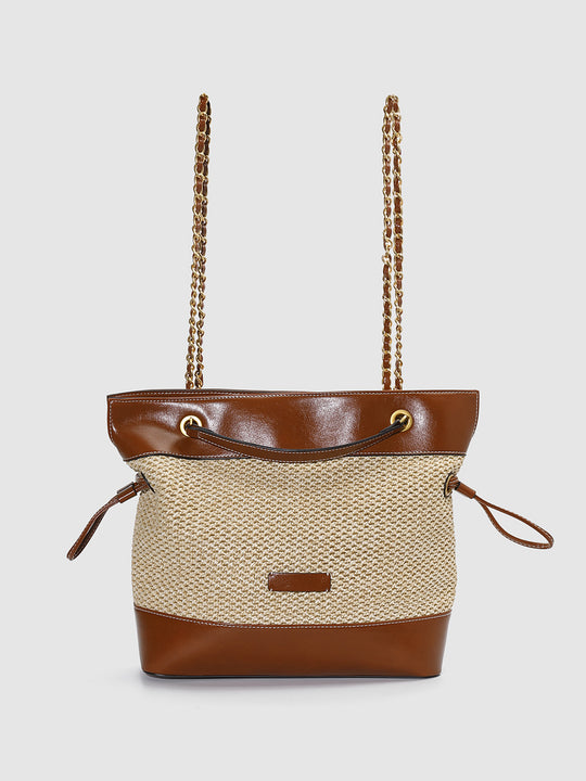Faux Leather Trim Chain Straps Everyday Carryall Satchel Bag