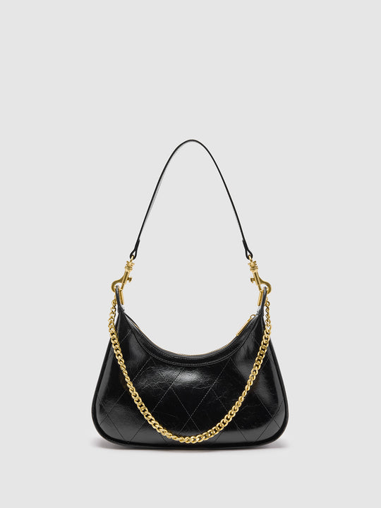 Quilted Faux Leather Chain Decor Shoulder Hobo Bag