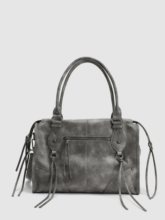 Multi Strap Tassel String Detail Faux Leather Shoulder Bag