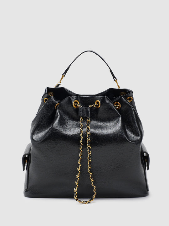 Drawstring Gold Chain Soft Leather Multiway Shoulder Bag
