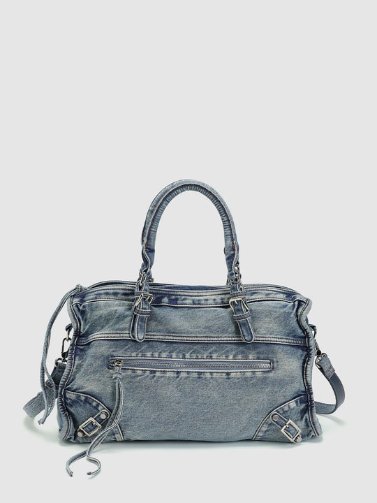 Frayed Edge Washed Tote Front Pocket Denim Bag
